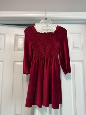 Tahari Girls' Burgundy Velvet Smocked Dress
